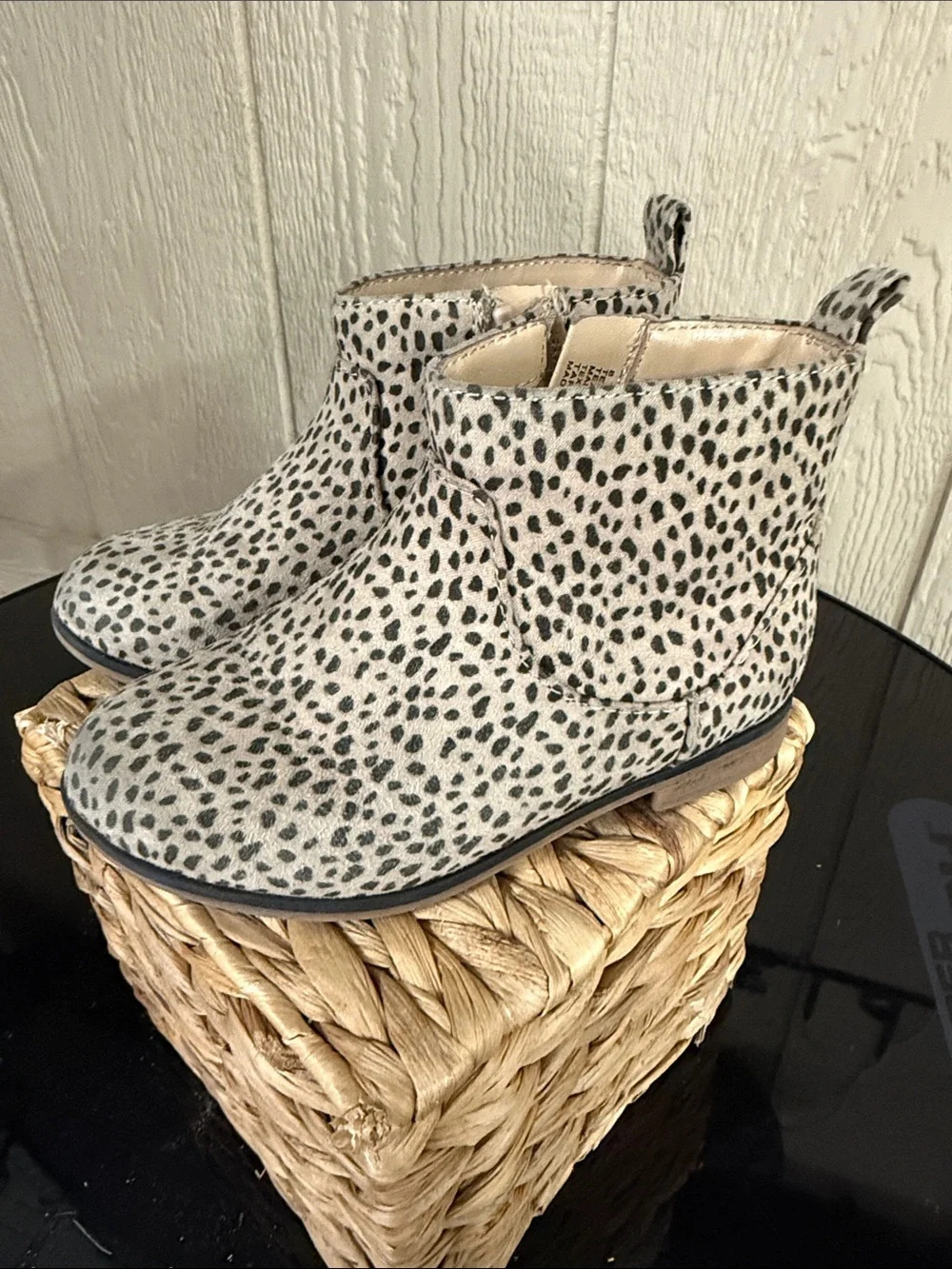 Cat & Jack Cream and Black Spot Print Ankle Boots